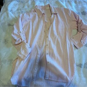 Pink and white striped Allie Rose button-up shirt #stripes